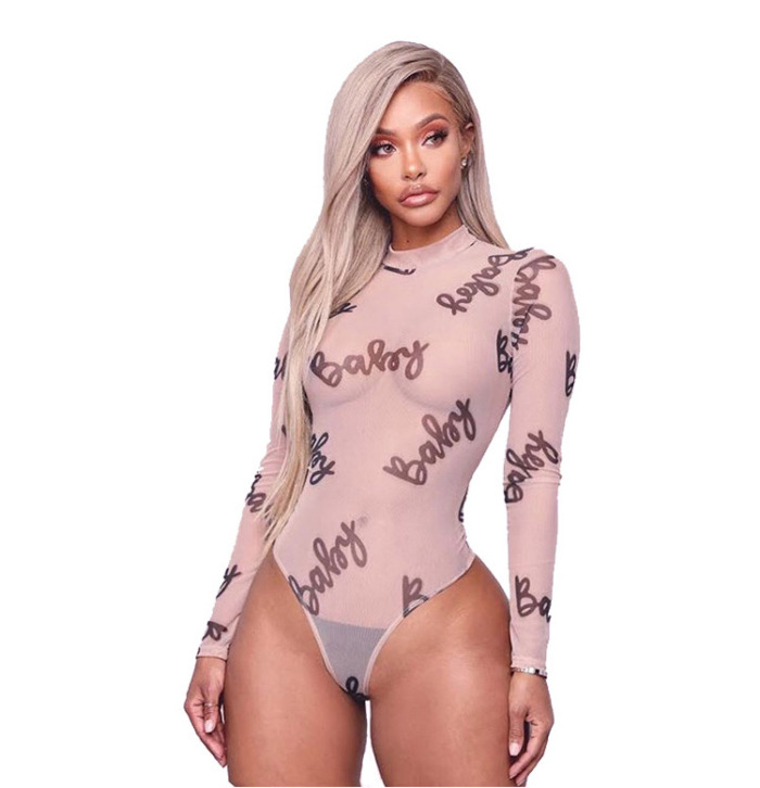 Long Sleeve Printed Sexy Bodysuit