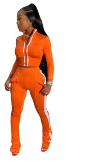 Solid Color Splicing Reflective Strip Sports Leisure Two-Piece Set