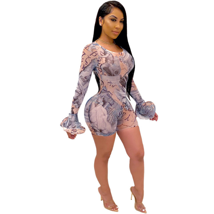 Bell Sleeve Sexy Short Jumpsuit