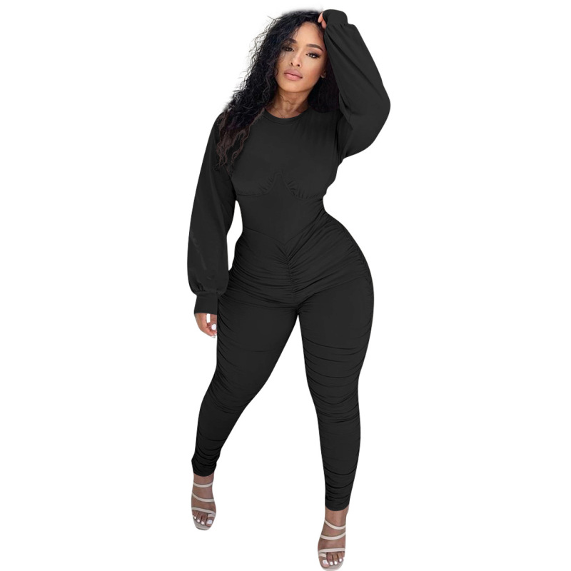 Casual  Pleated Street Style Jumpsuit