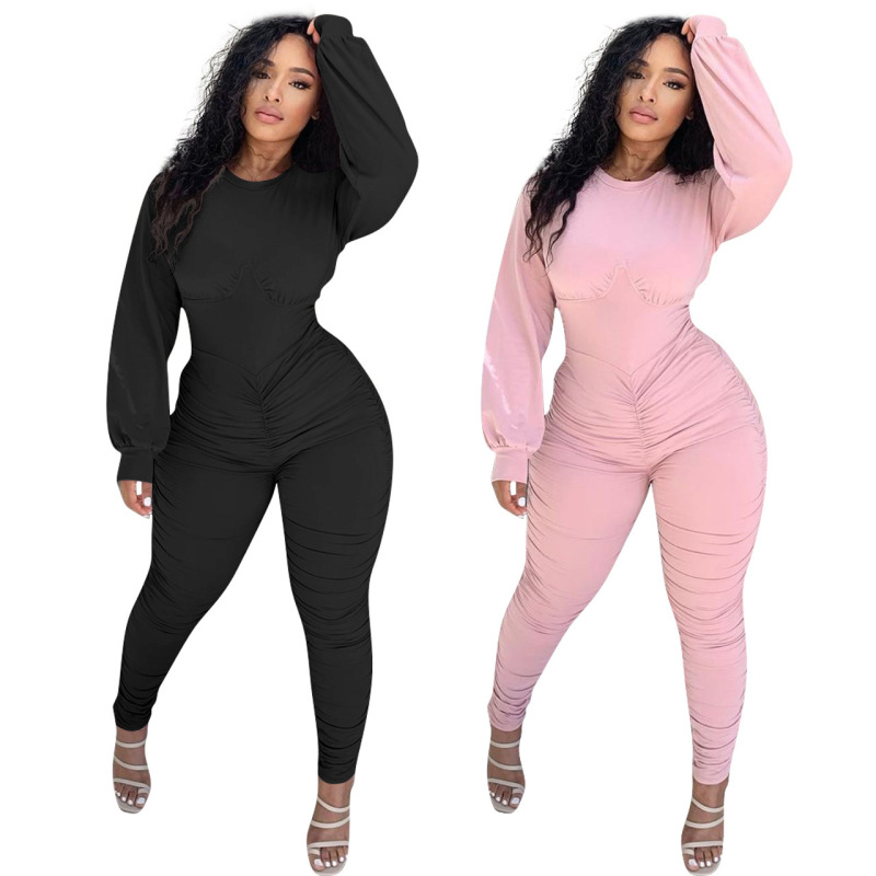 Casual  Pleated Street Style Jumpsuit