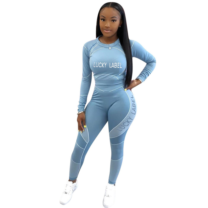 Letter Printed Women Sporty Two Piece Set