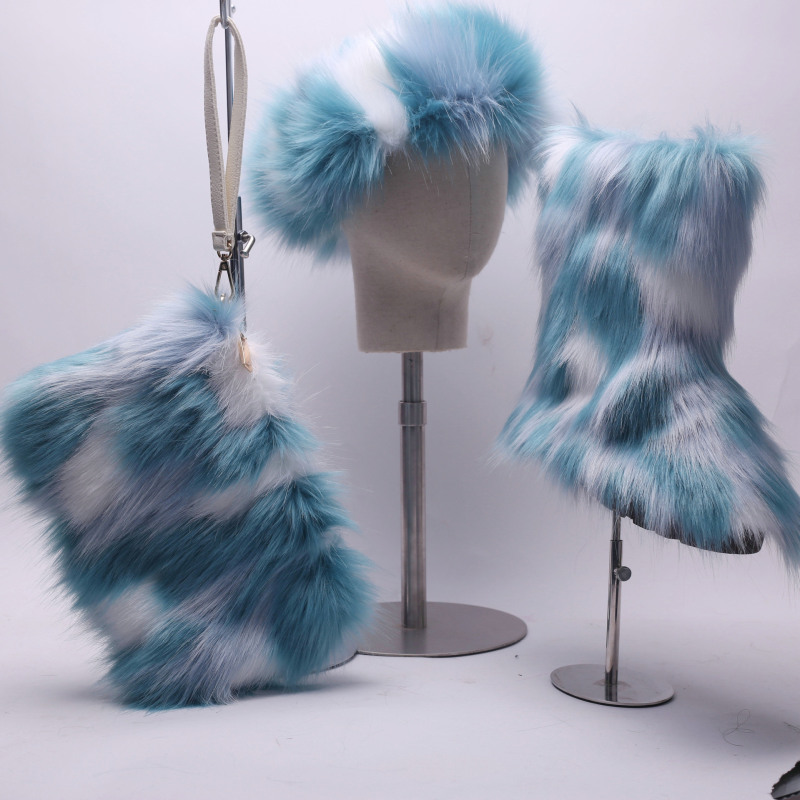 3 Piece Fashion Fur Set(Include Hat,bag,Slippers)
