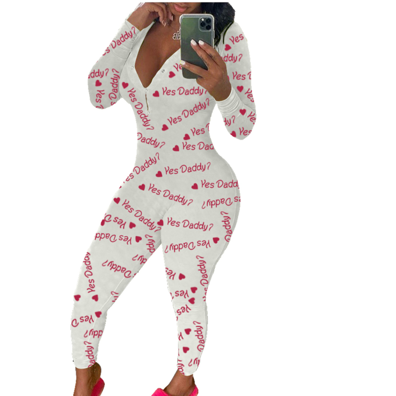 Long Sleeve Printed Comfort Jumpsuit