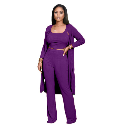 Long Sleeve Solid Color Three-Piece Set