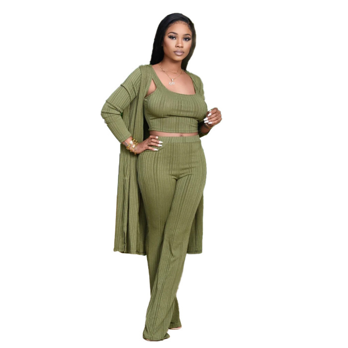 Long Sleeve Solid Color Three-Piece Set