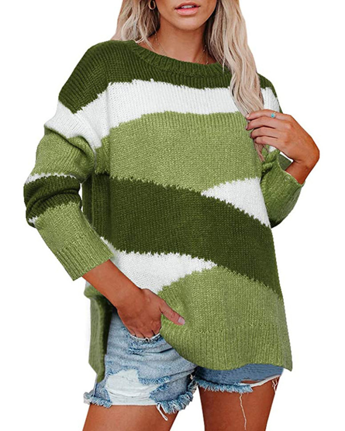 Irregular Striped Colorblock Causal Sweater Top