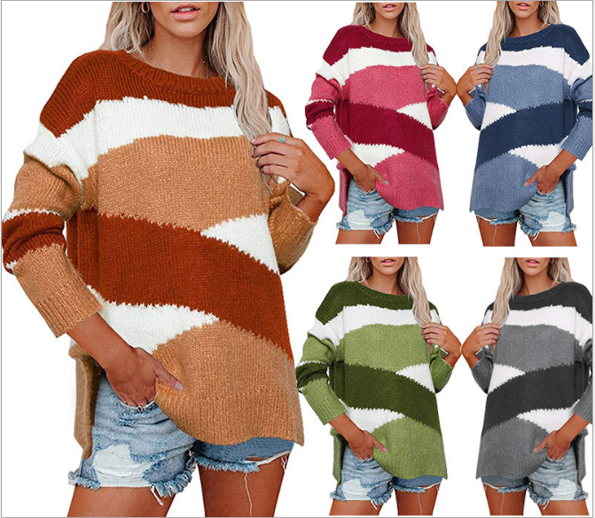 Irregular Striped Colorblock Causal Sweater Top