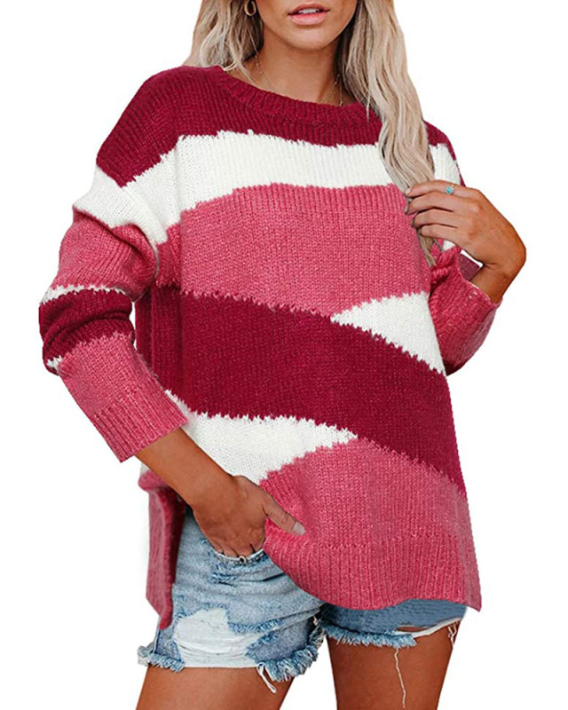 Irregular Striped Colorblock Causal Sweater Top