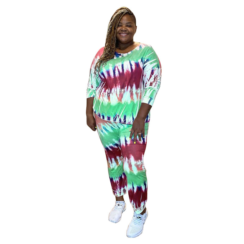 Tie-Dye Print O-Neck Two Piece Set