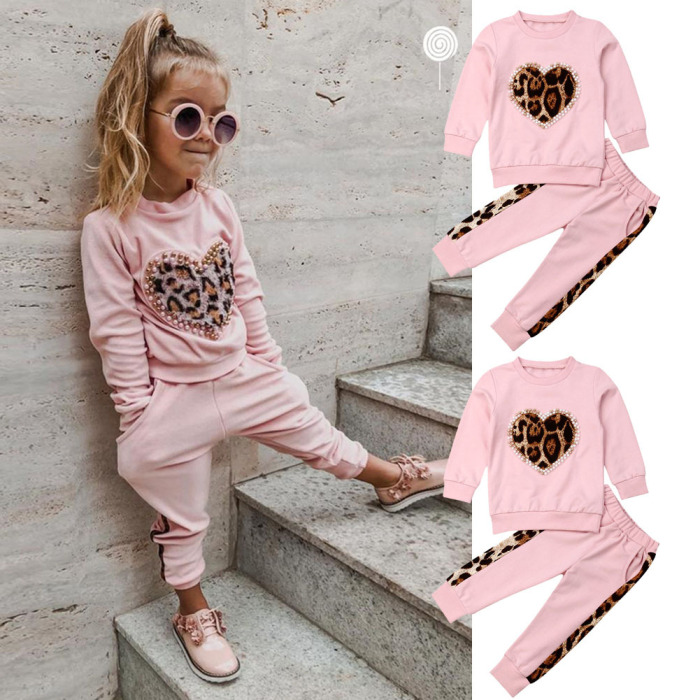 Long Slevee Leopard Printed Girl Two Piece Set