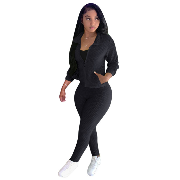 Long Sleeve Zipper Sporty Two pieces Outfit