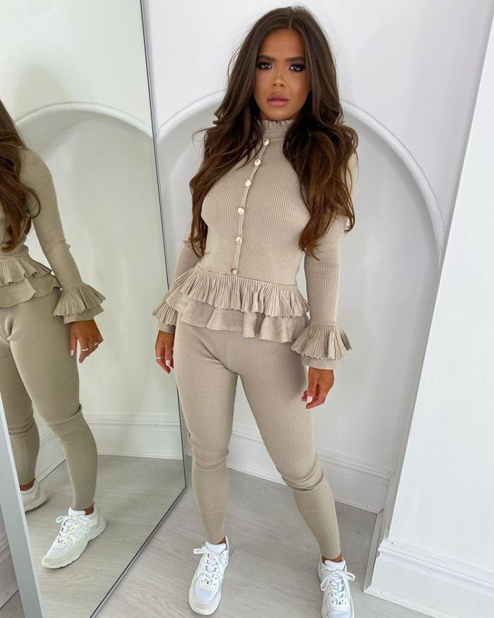 Fashion Casual Solid Color Two Piece Set