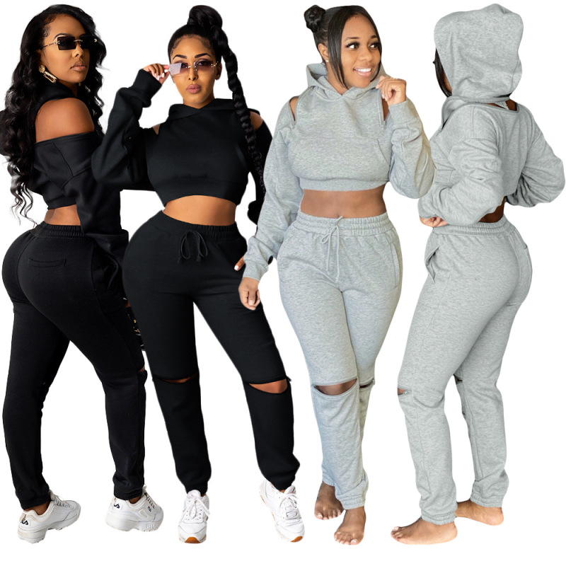 Solid Color Hollow Out Two Piece Set