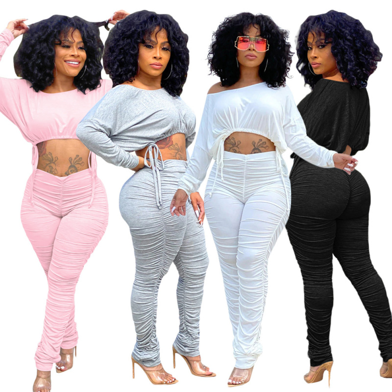 Solid Color Casual Two Piece Set