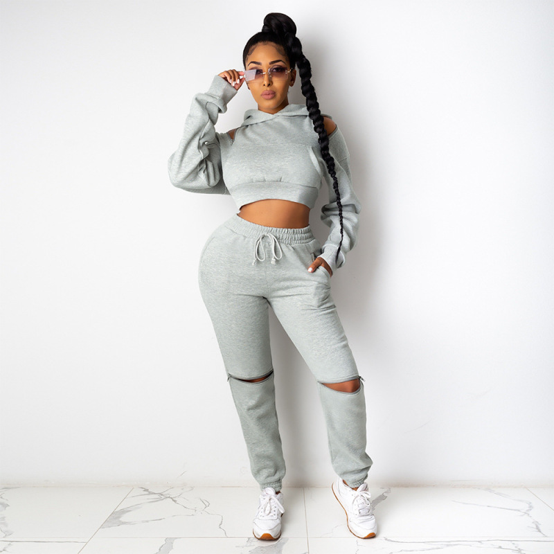 Solid Color Hollow Out Two Piece Set