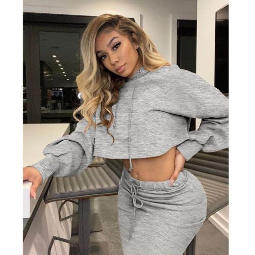 Long Sleeve Crop Top Casual Dress Two pieces Outfit
