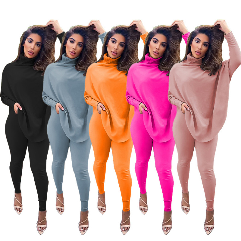 High Neck Bat Sleeve Women Causal Two Piece