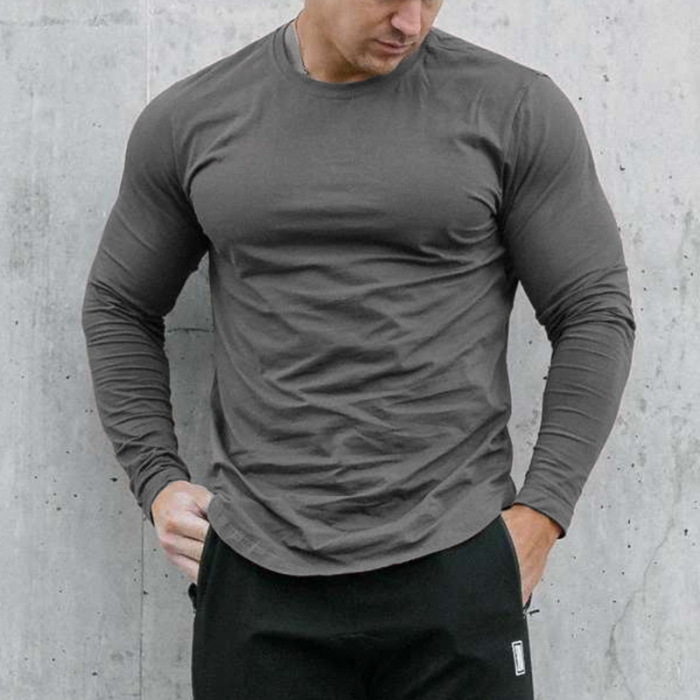 Solid Color Long Sleeve Tight Fitting Stretch Thin Training  Sports Shirt