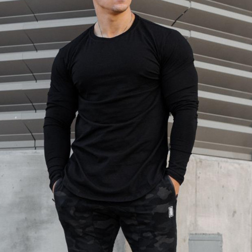Solid Color Long Sleeve Tight Fitting Stretch Thin Training  Sports Shirt