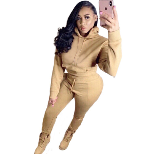 Solid Color Hoodies Two Piece Set