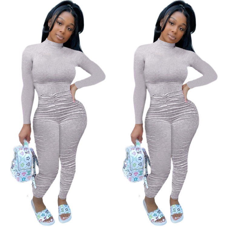 Solid Color Pleated Jumpsuit
