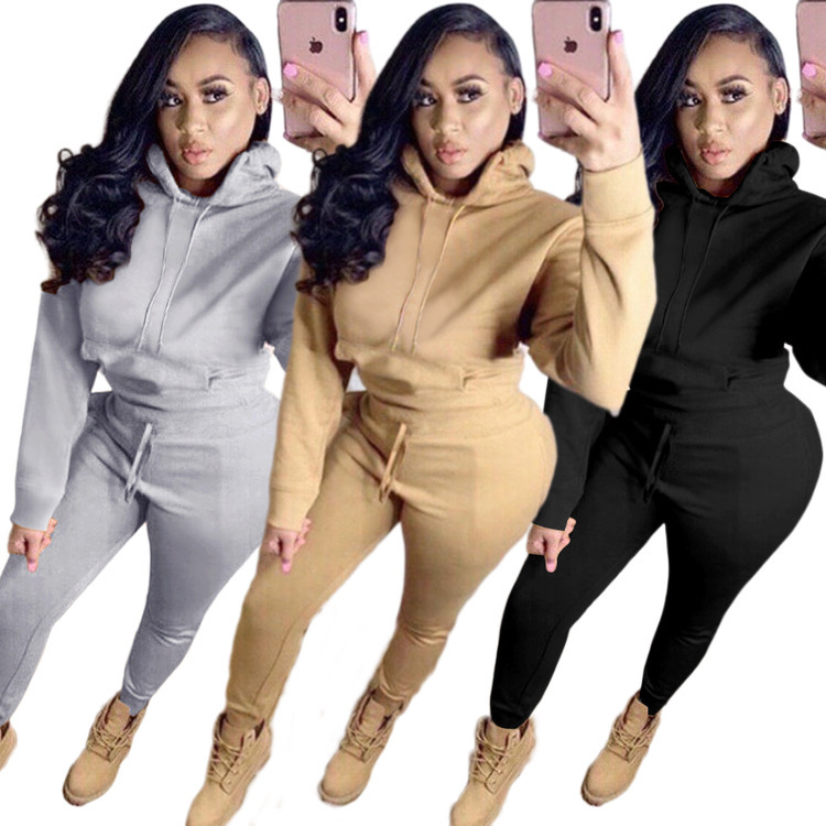 Solid Color Hoodies Two Piece Set