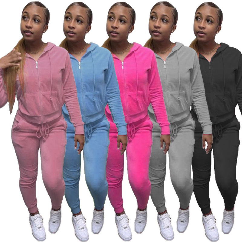 Solid Color Hoodies Two Piece Set