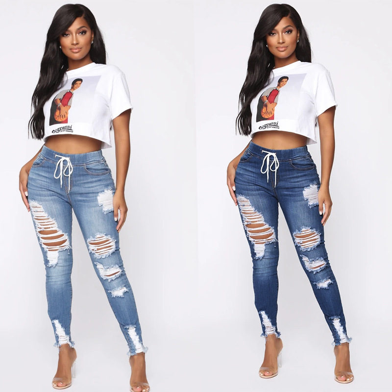 Fashion Hole High Waist Slim Jeans