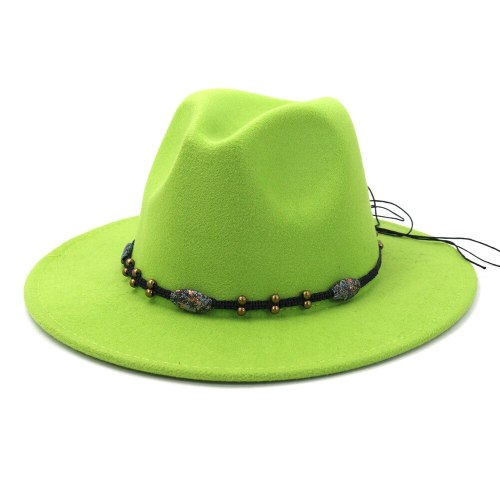 New Arrivel Grass Green Woolen Felt Fedora Hat Wide Brim Women Men Vintage Church Party Jazz Panama Hat