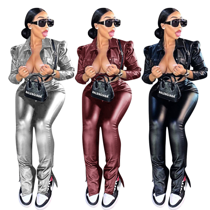 Hot Sale Fashion PU Two pieces Outfit