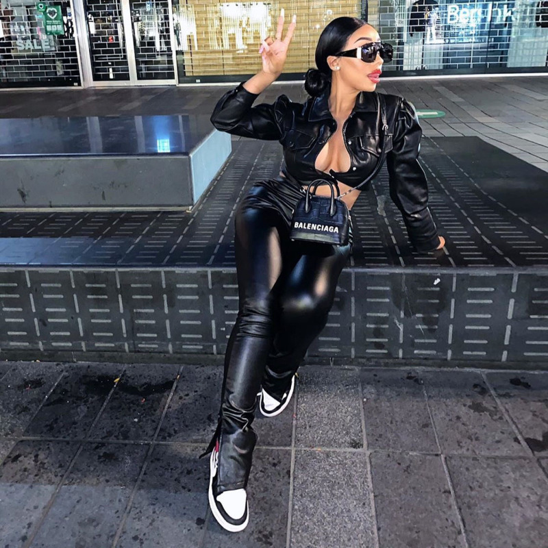 Hot Sale Fashion PU Two pieces Outfit