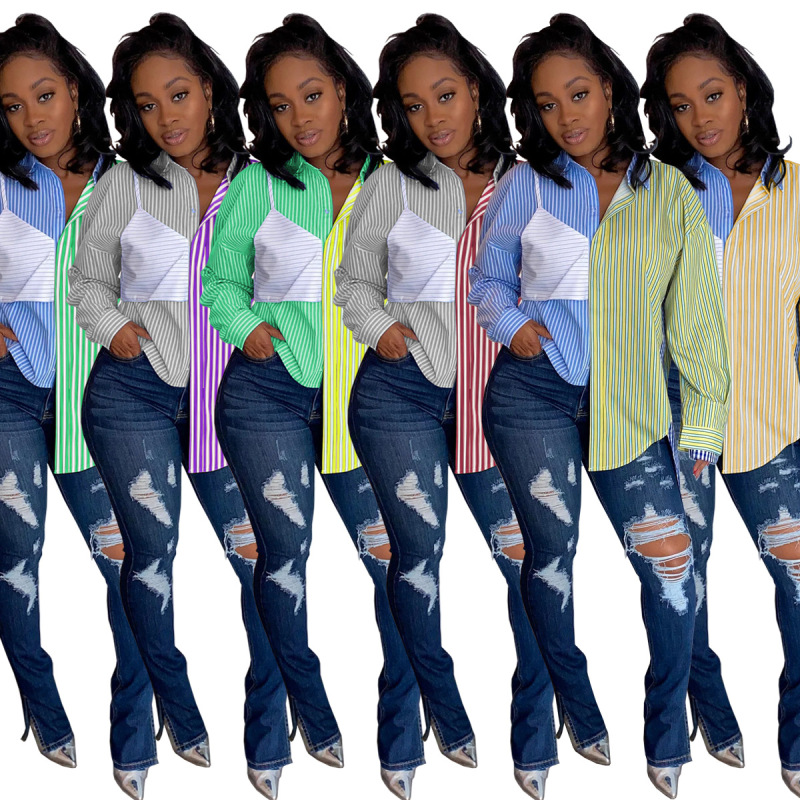 Colorblock Stripe Casual Tops