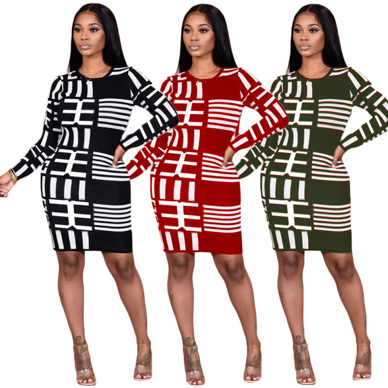 Sexy Printing Long Sleeve Casual Dress
