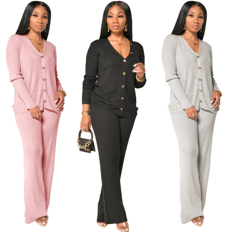 Front Buttons V-Neck Casual Two pieces Outfit