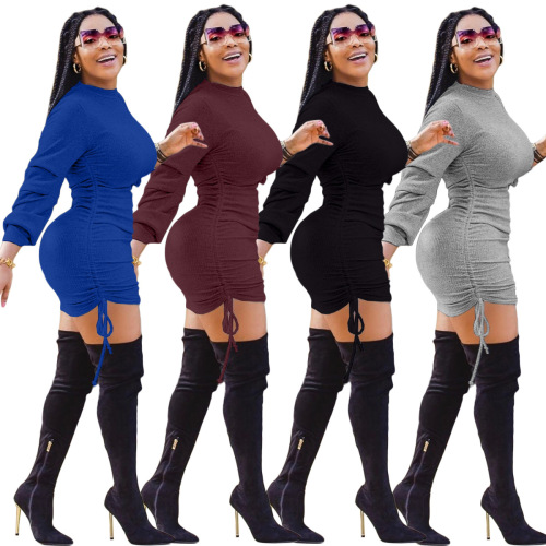 Long Sleeve Solid Color Dress