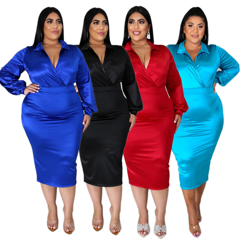 Solid Color V-Neck One Piece Dress