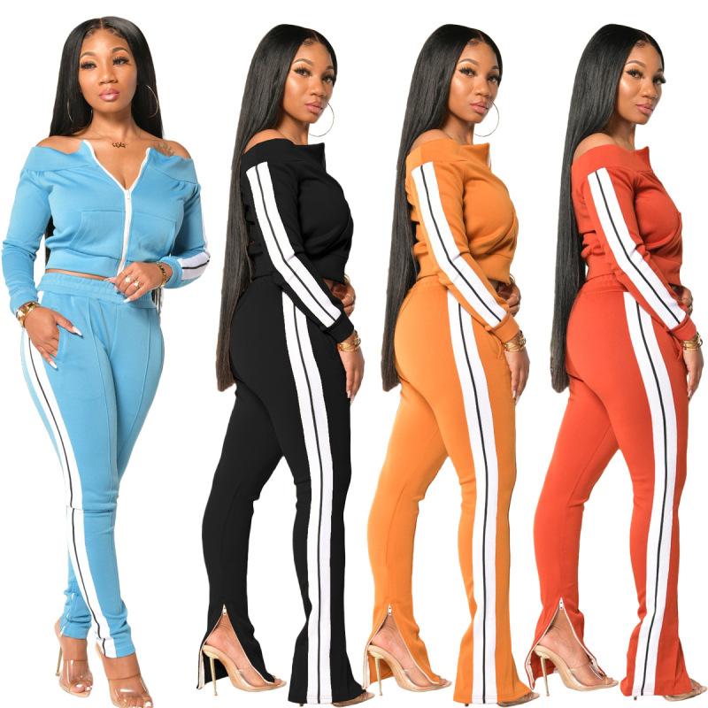 One Shoulder Zipper Casual Sporty Suit