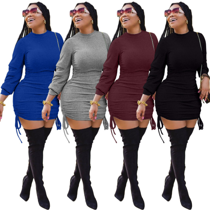 Long Sleeve Solid Color Dress