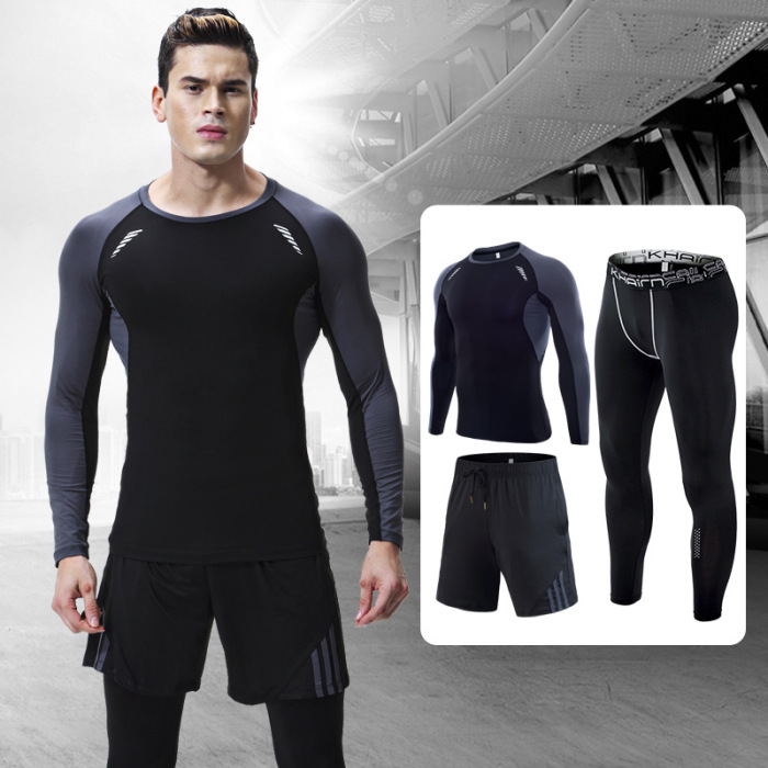 3 Pcs Quick Dry Men Running Set Compression Sport Suit Basketball Jogging Tights Leggings Clothes Gym Fitness Training Sportswear