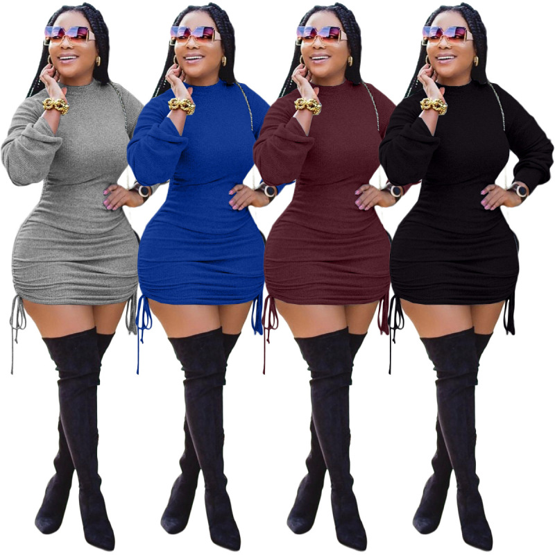 Long Sleeve Solid Color Dress