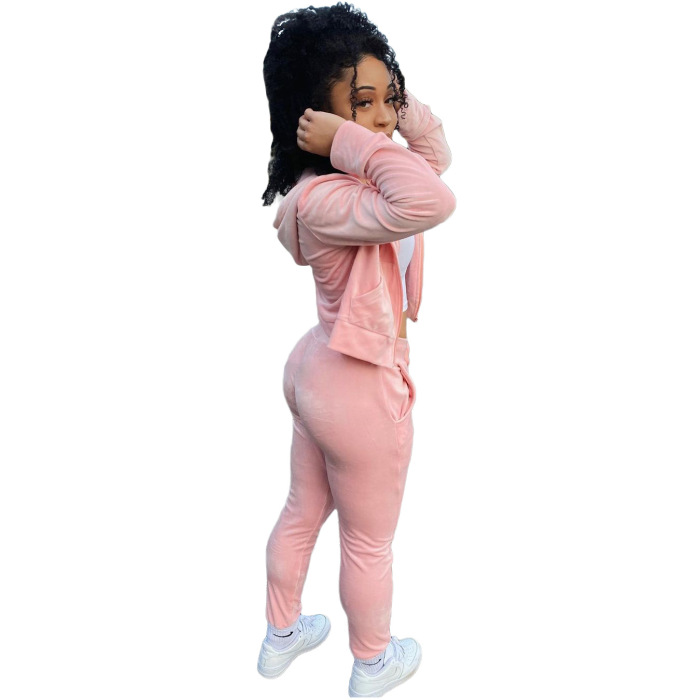 Pink Casual Hoodies Two pieces Outfit
