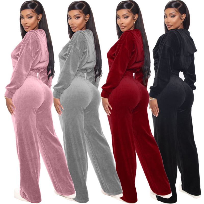 Solid Color Zipper Two Piece Set