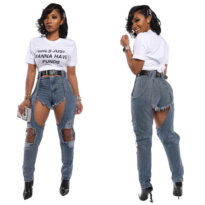 New Sexy Hole PatchWork High Waist Slim Fit Individual Jeans