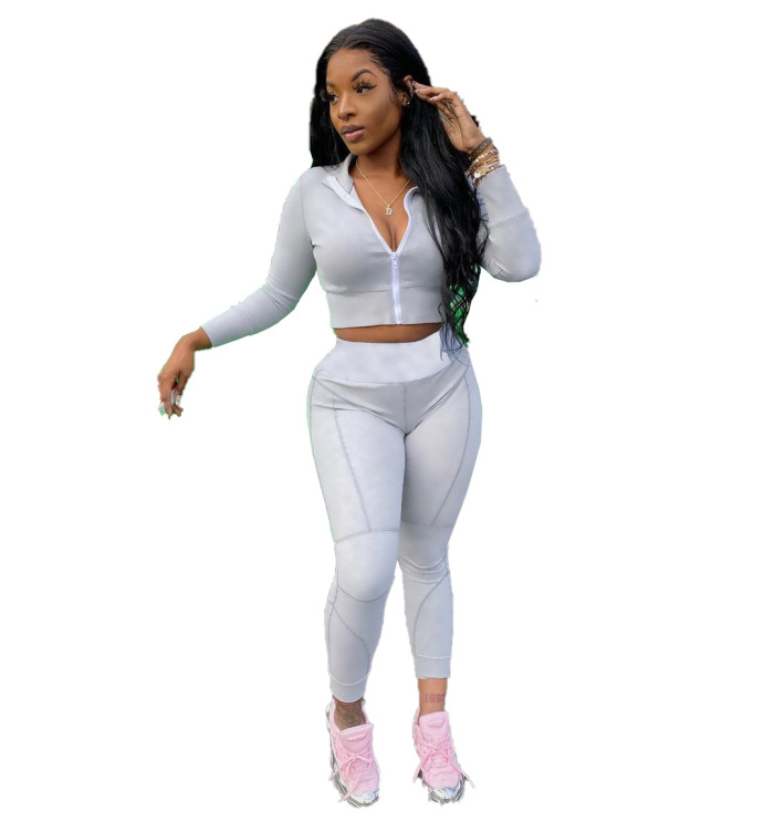 Solid Color Long Sleeve Sporty Suit Two pieces Set