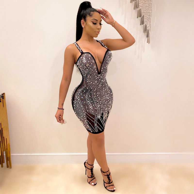 Sleeveless Women V-neck Sexy Party Dress