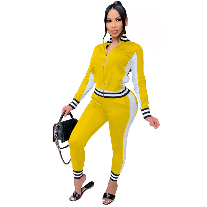 Fashion Colorblock Tracksuit Two pieces Outfit