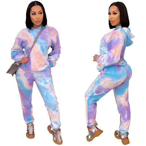 Tie Dye Printing Hoodies Two pieces Outfit