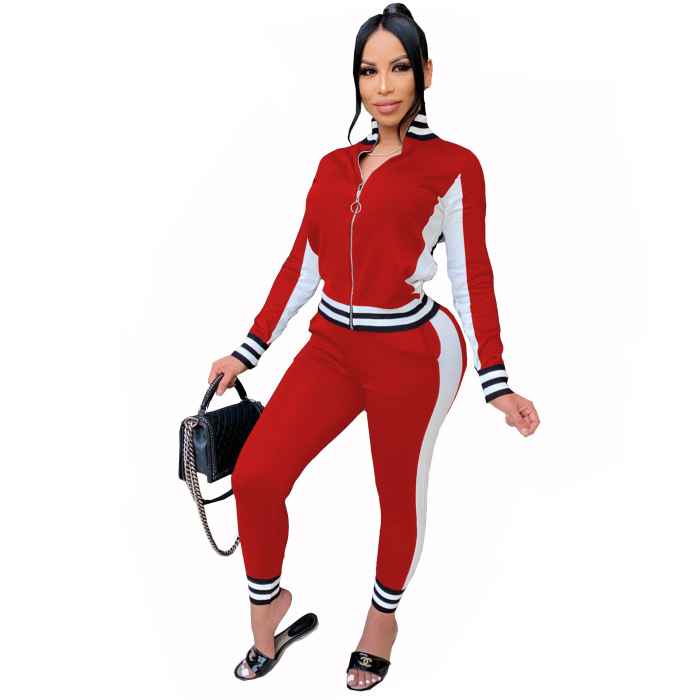 Fashion Colorblock Tracksuit Two pieces Outfit