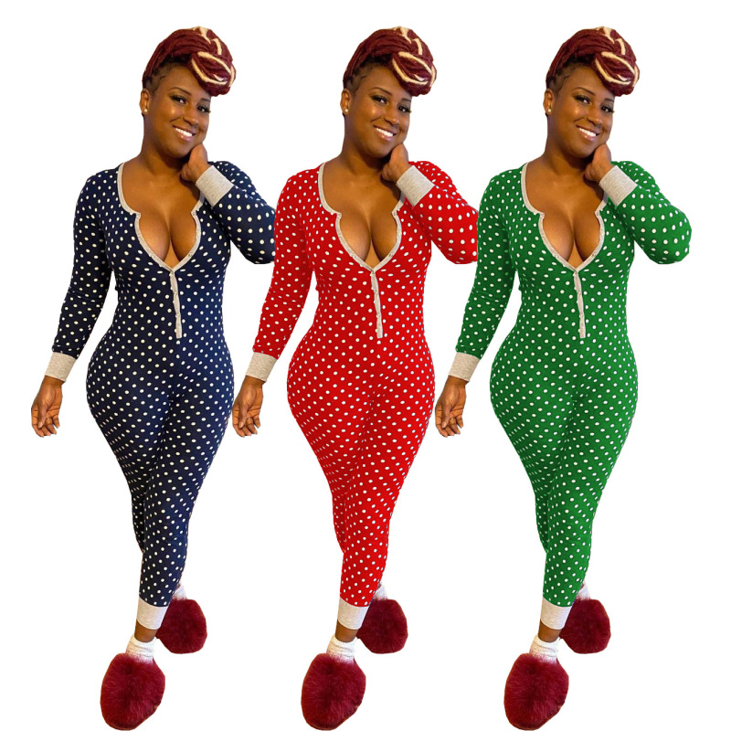 Christmas Cute Dots Jumpsuits Sleep Wear